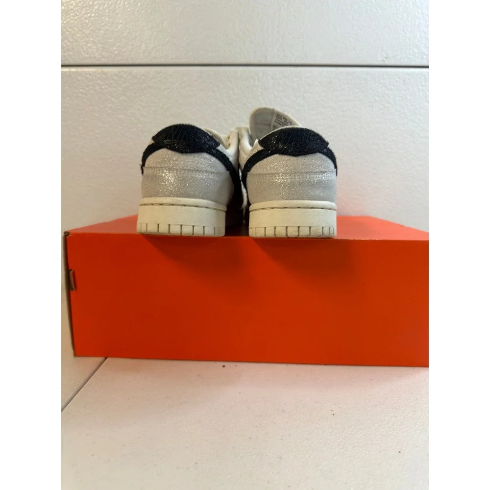 Nike Dunk Low Silver Glitter White Black 8.5W #2385